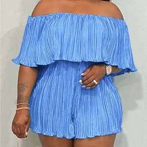 Off-Shoulder Blue Jumpsuit